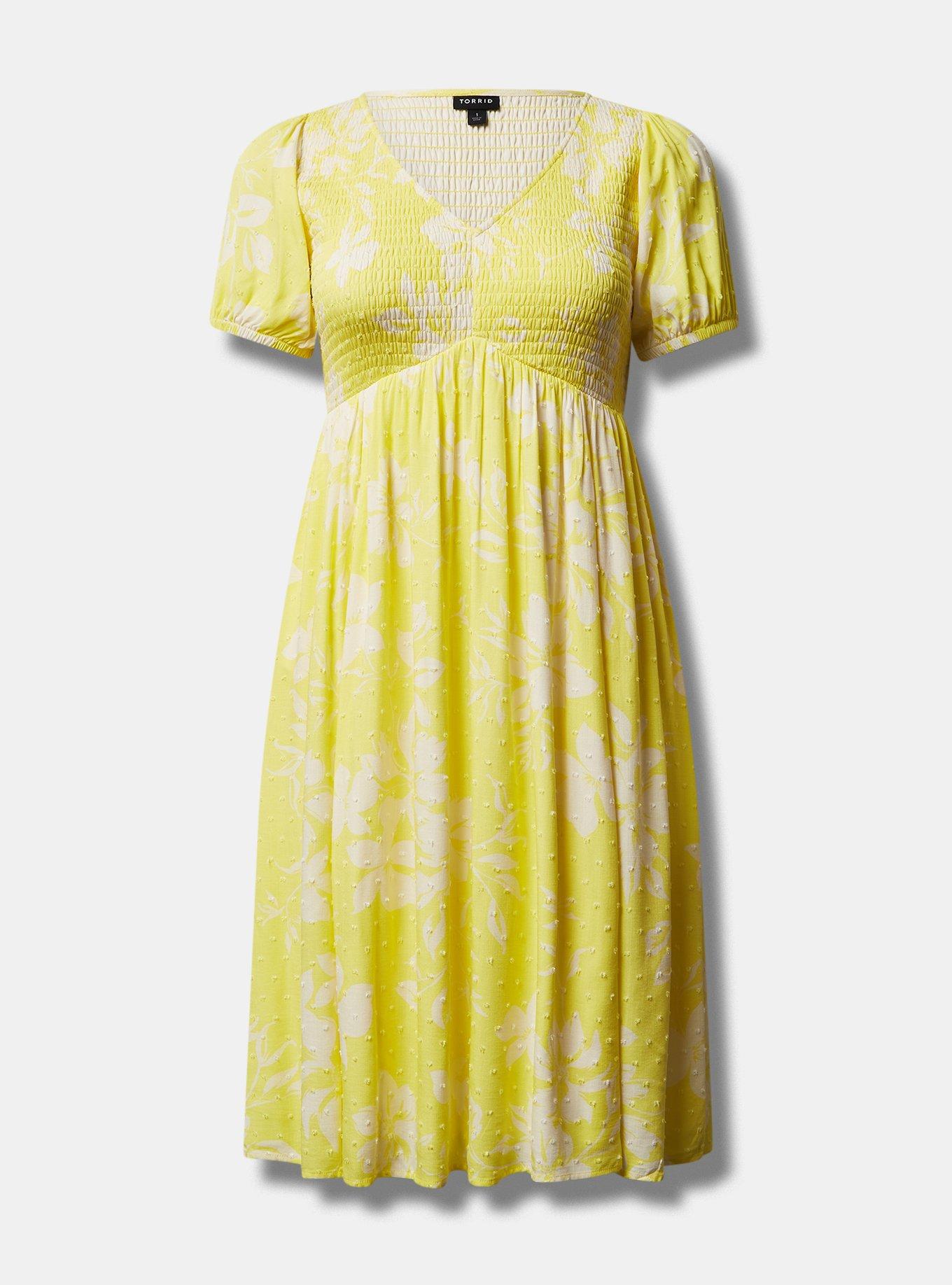 Midi Swiss Dot Shirred Dress, EMMA FLORAL, hi-res