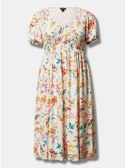 Midi Swiss Dot Shirred Dress, CARRIE FLORAL, hi-res