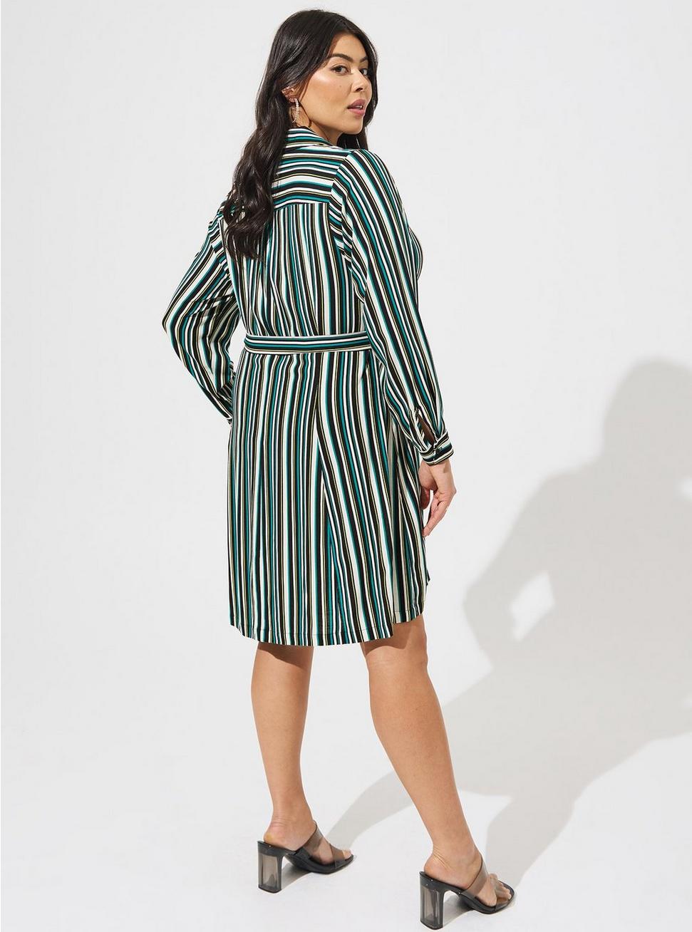 Mini Rayon Slub Wrap Front Dress, STRIPE GREEN, alternate