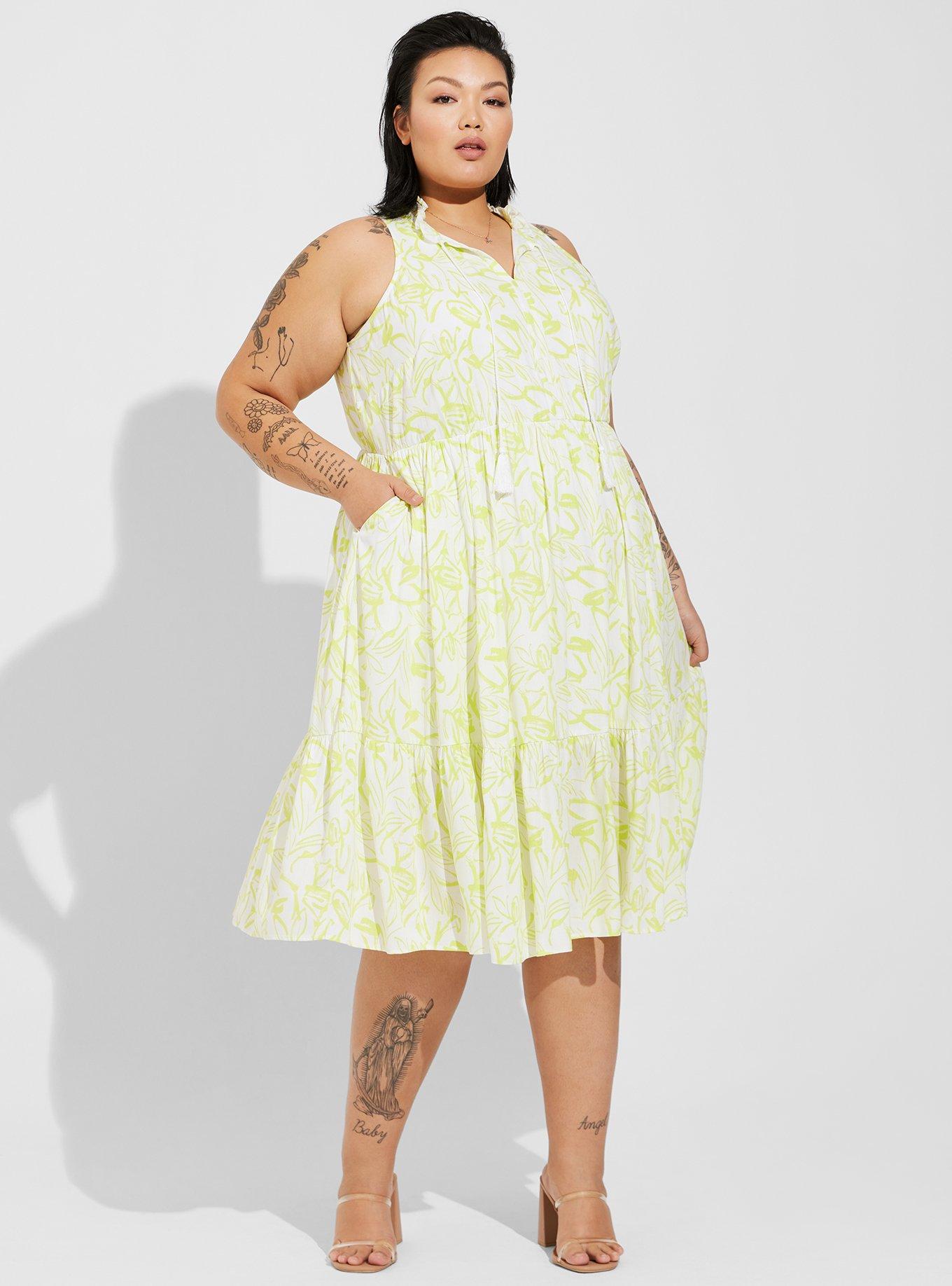 Midi Wash Gauze Tiered Dress, FLORAL YELLOW, alternate
