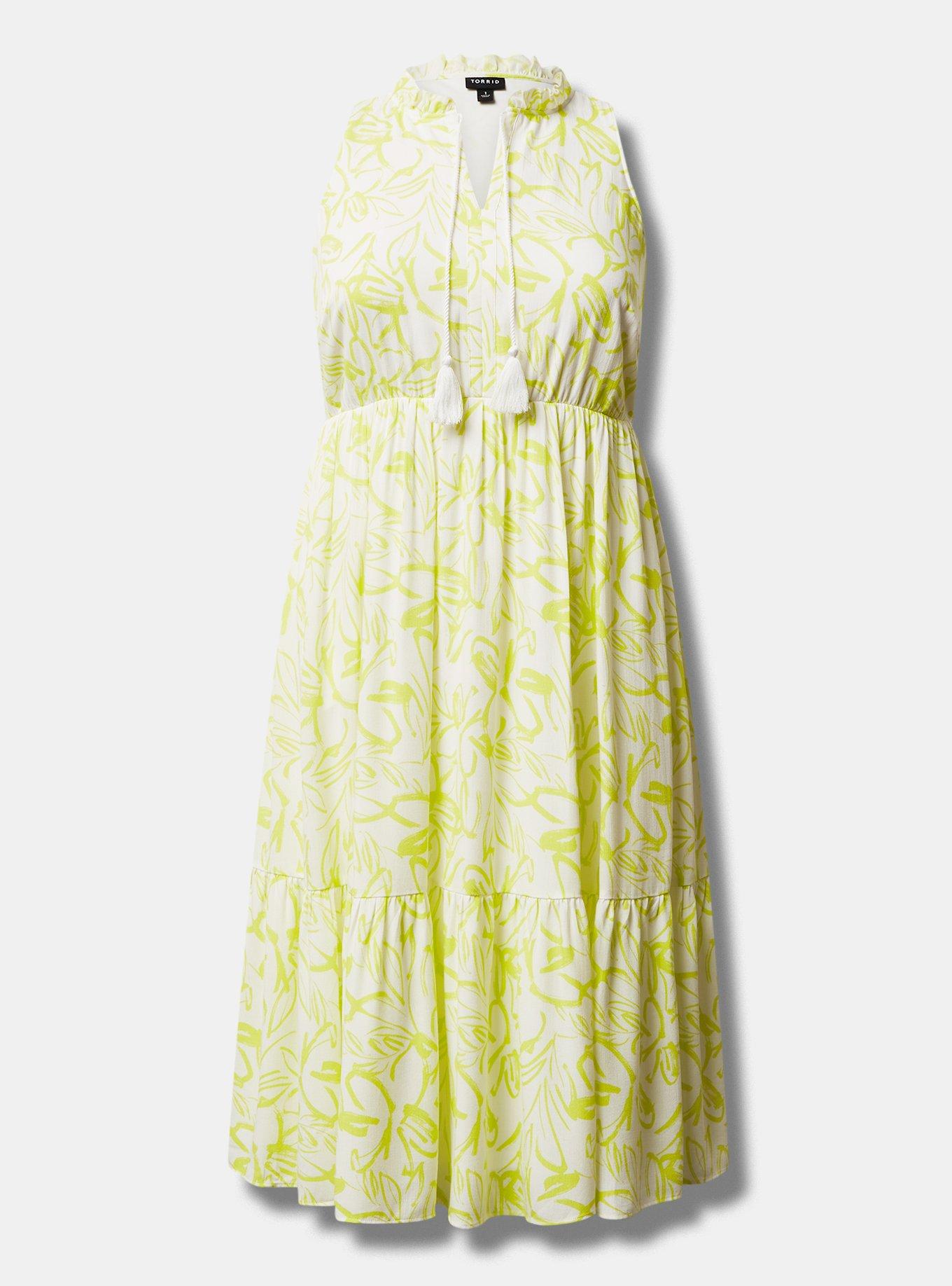 Midi Wash Gauze Tiered Dress, FLORAL YELLOW, hi-res