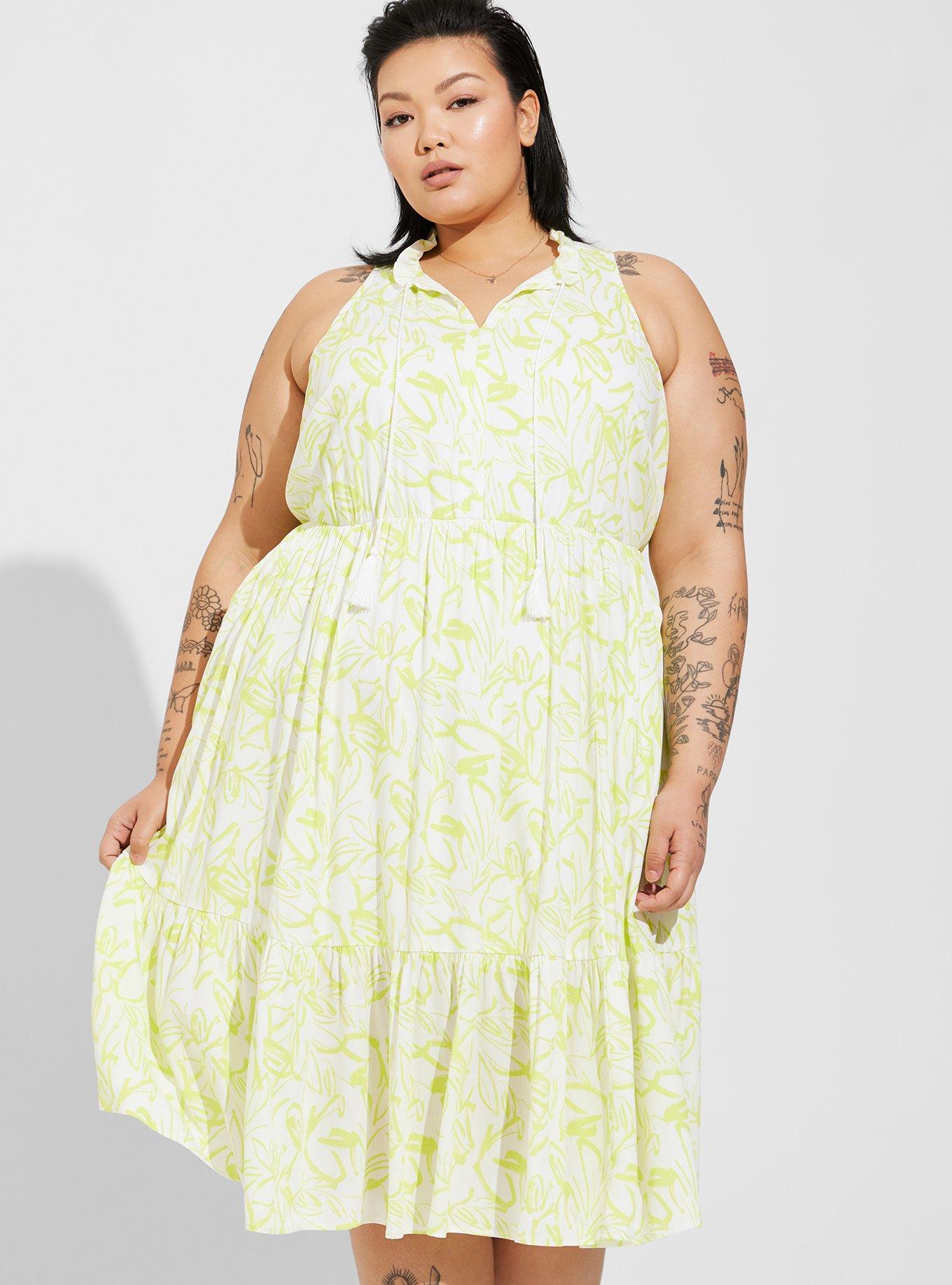 Midi Wash Gauze Tiered Dress, FLORAL YELLOW, hi-res