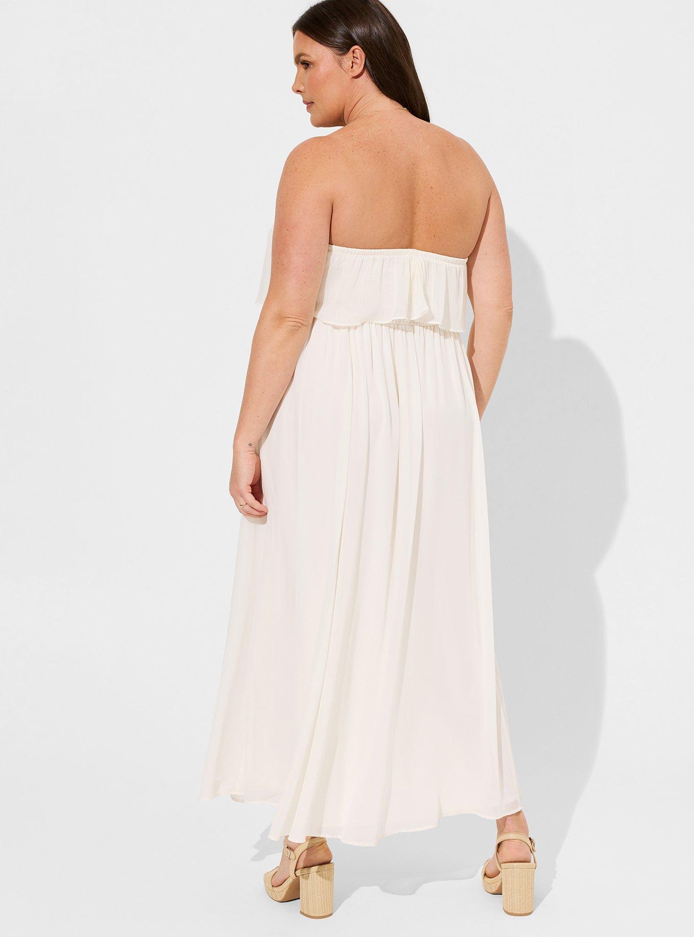 Maxi Chiffon Strapless Ruffle Dress, PRISTINE, alternate