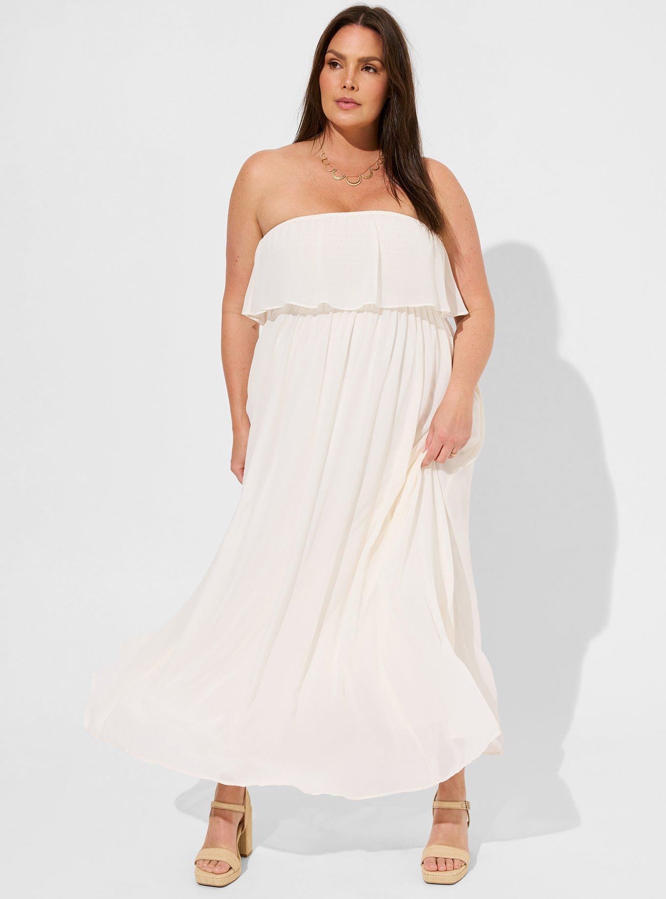Maxi Chiffon Strapless Ruffle Dress, PRISTINE, hi-res