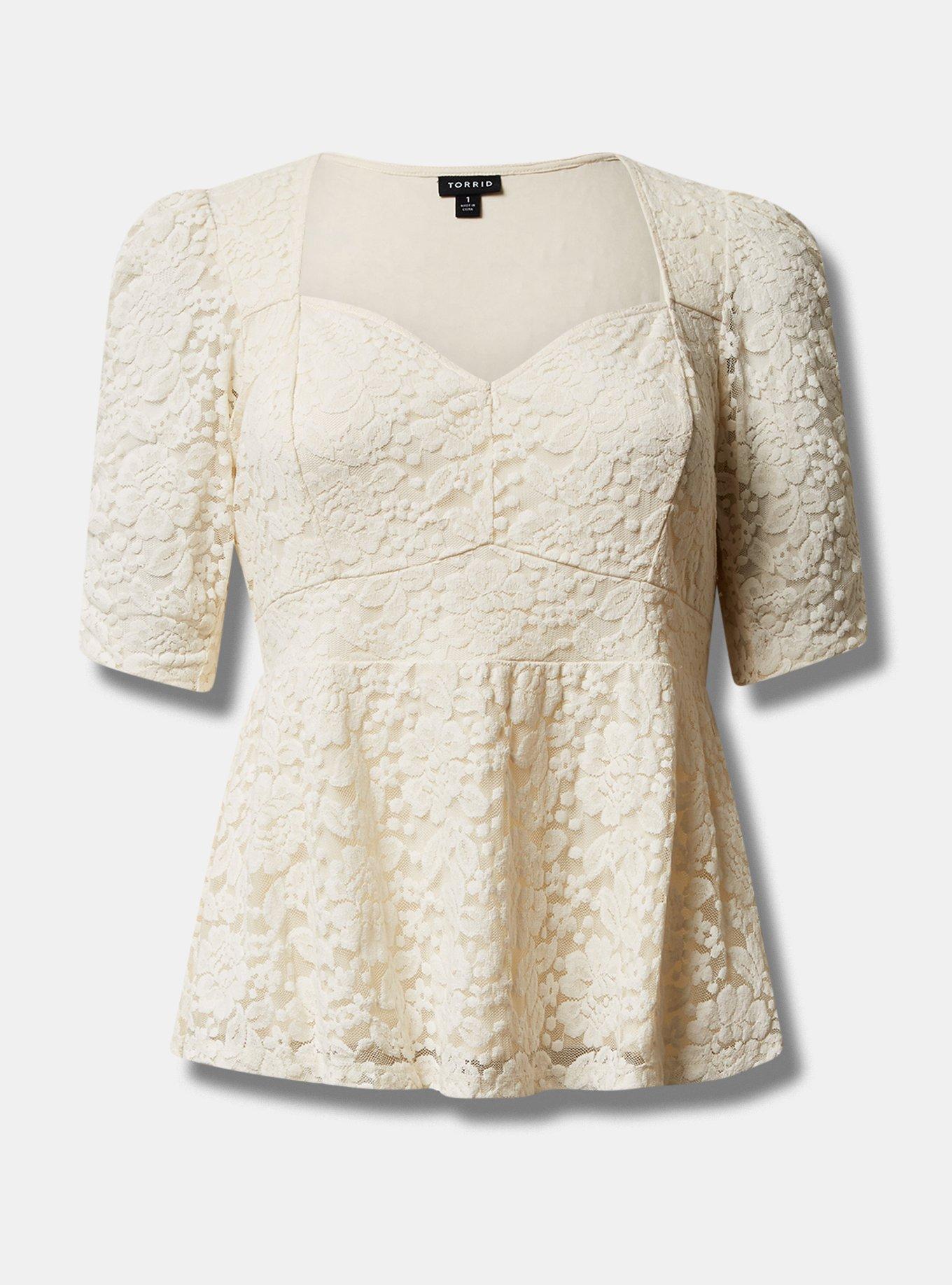 TORRID Stretch Lace Cinched Elbow Sleeve Peplum Top