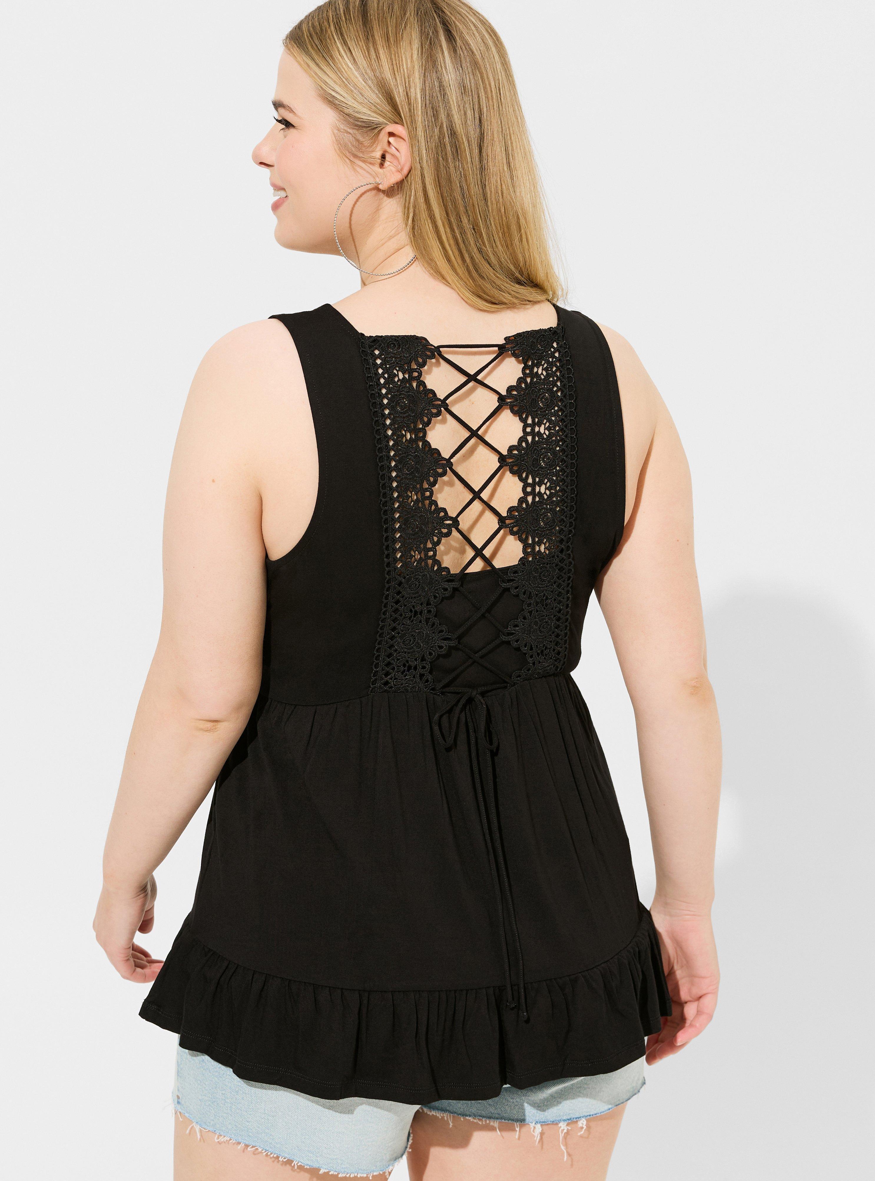 Plus Size - Super Soft Lace Up Back Swing Babydoll Tank - Torrid