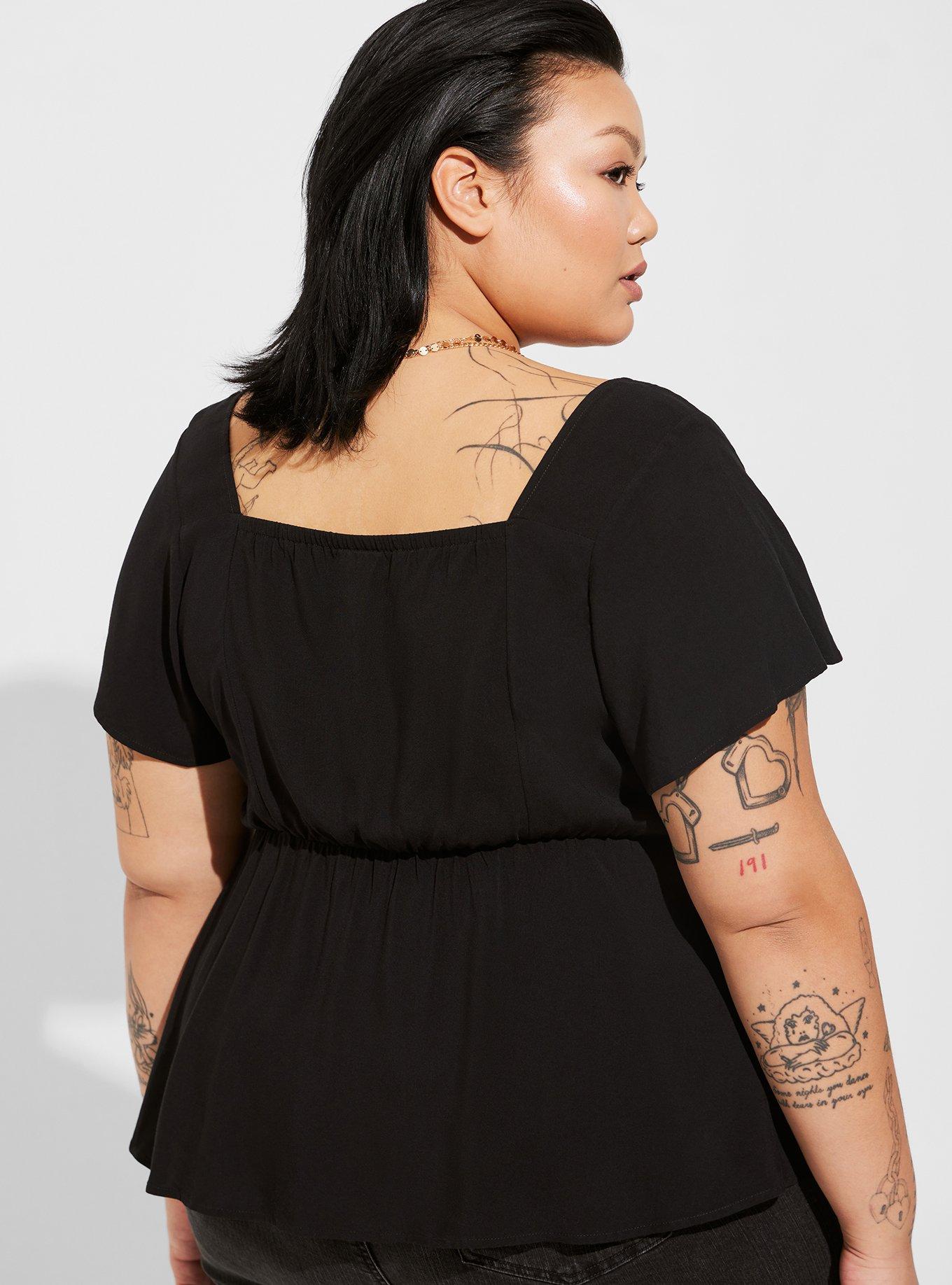 Plus Size - Peplum Challis Sweetheart Flutter Sleeve Top - Torrid