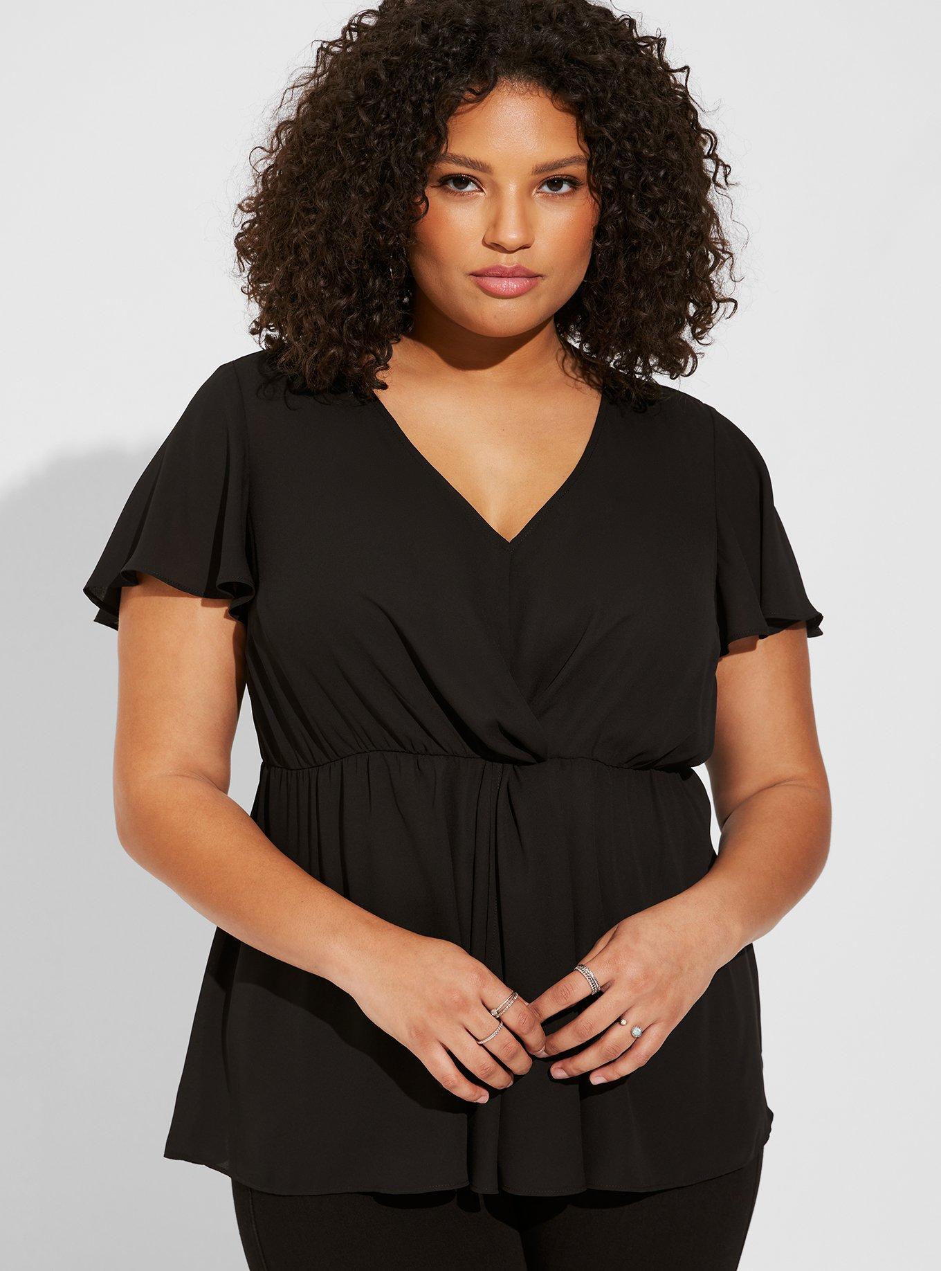 Plus Size - Textured Woven Flutter Sleeve Blouse - Torrid