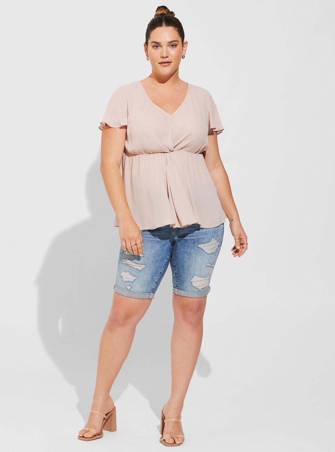 Plus Size - Textured Woven Flutter Sleeve Blouse - Torrid