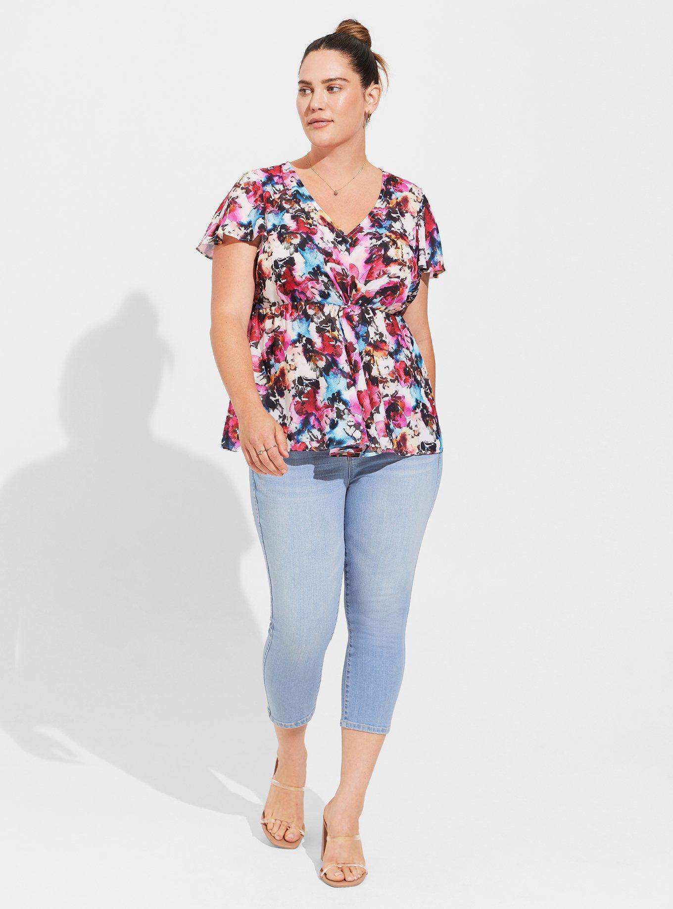 TORRID : Green Floral Georgette Babydoll Blouse