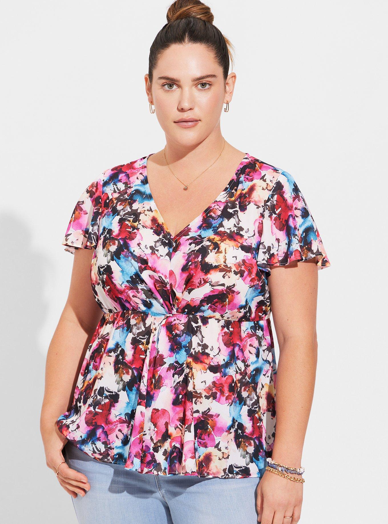 Torrid Black Floral Print Short Sleeve Georgette Top Size 4X - $22