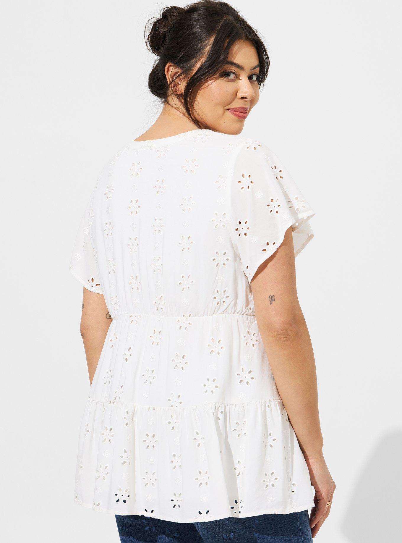 ASOS DESIGN eyelet tie front top in white