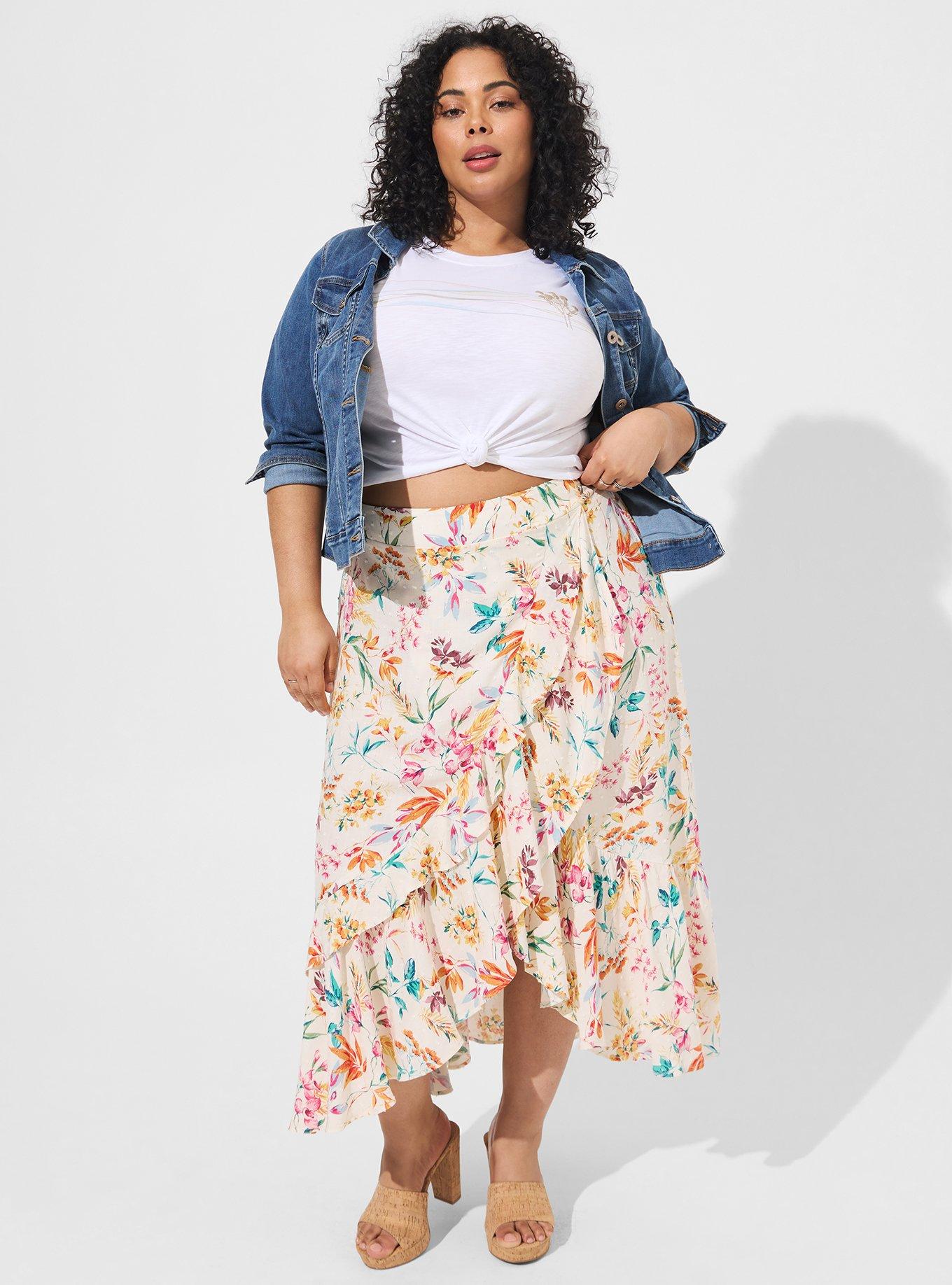 Plus Size - Maxi Swiss Dot Ruffle Hi-Low Skirt - Torrid