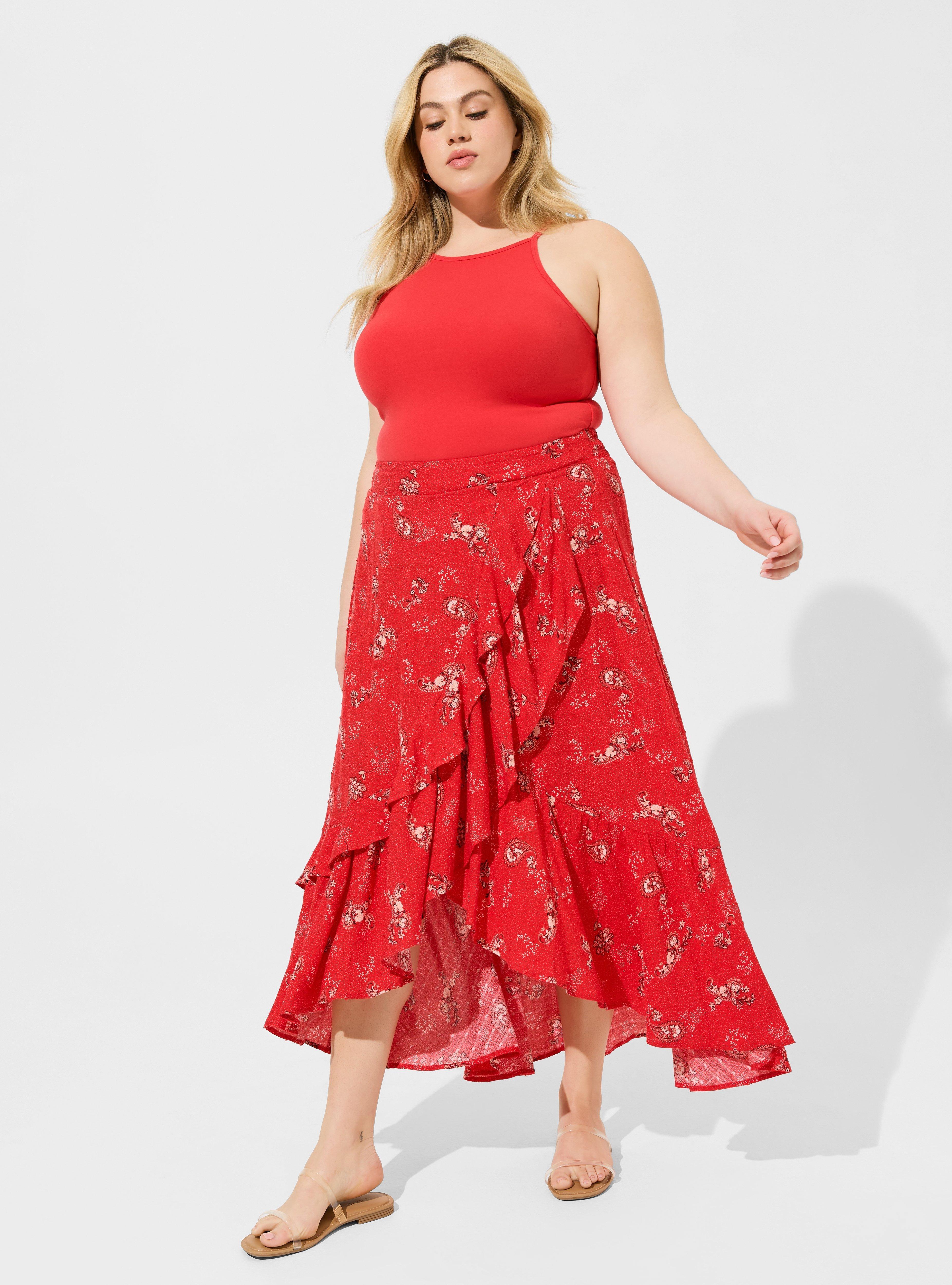 Plus Size Maxi Swiss Dot Ruffle Hi Low Skirt Torrid