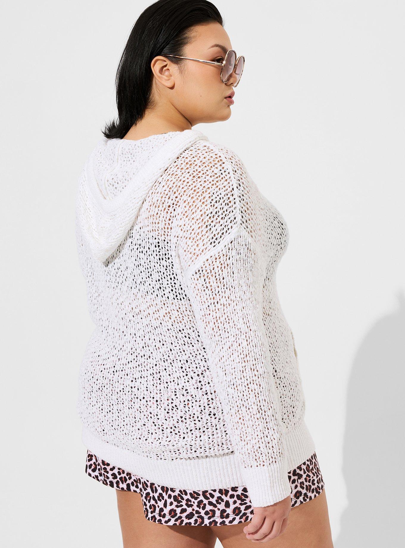 Open Knit Beach Hoodie, IVORY, alternate