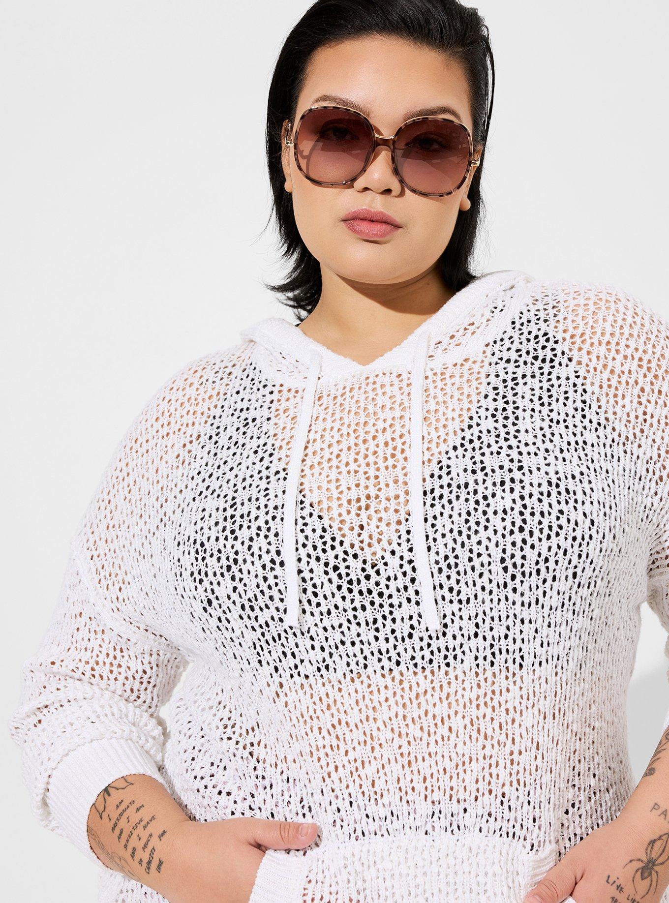 Open Knit Beach Hoodie, IVORY, alternate