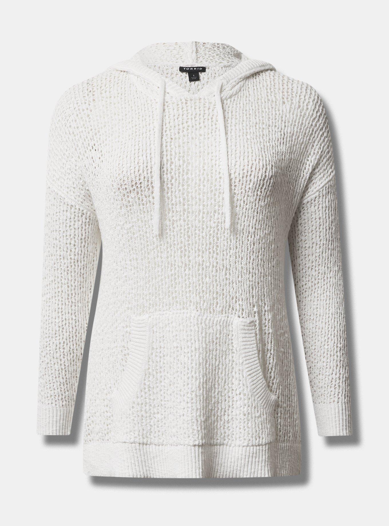 Open Knit Beach Hoodie, IVORY, hi-res