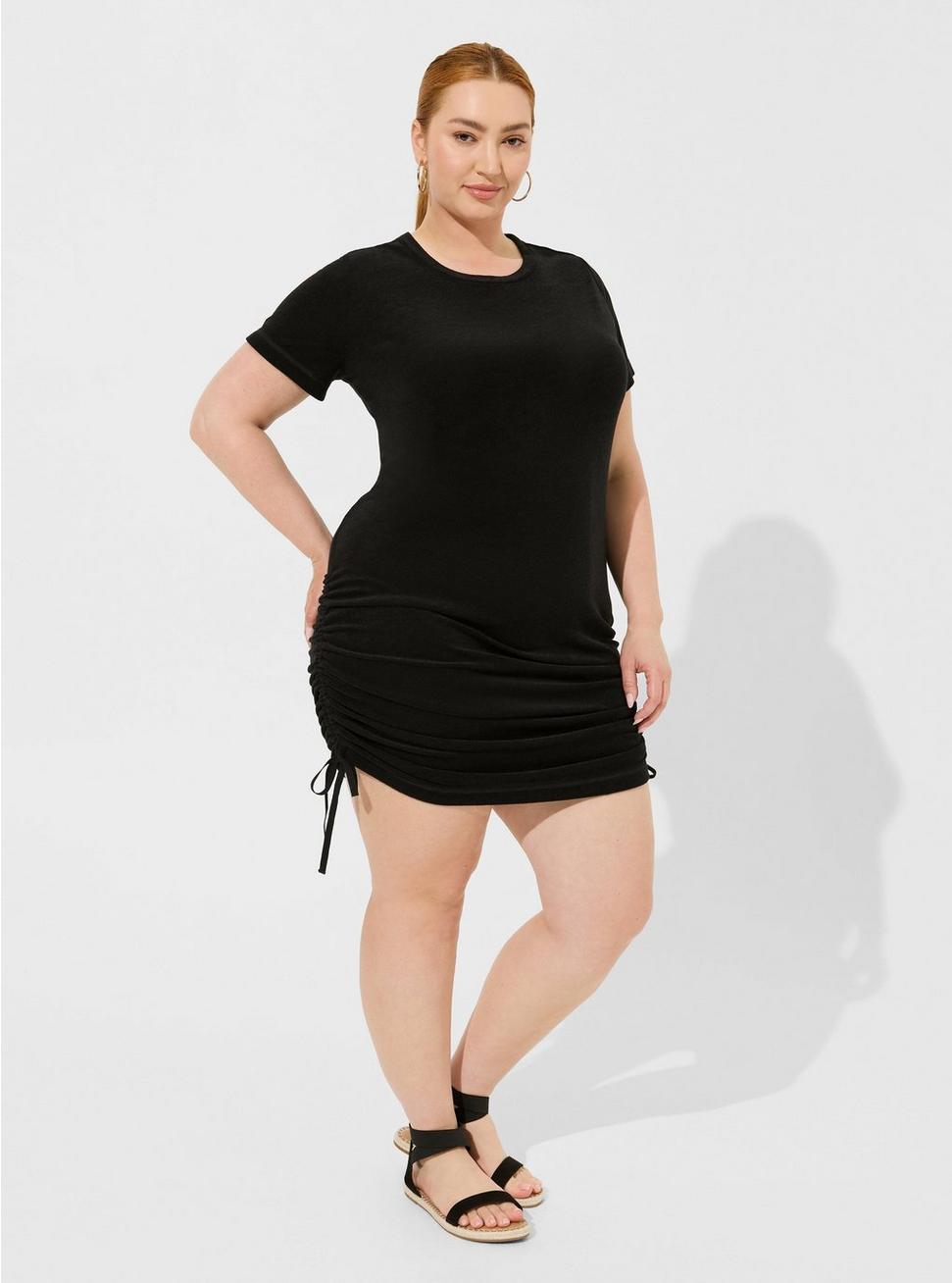 Mini Terry Cloth Side Tie Beach Dress, DEEP BLACK, alternate