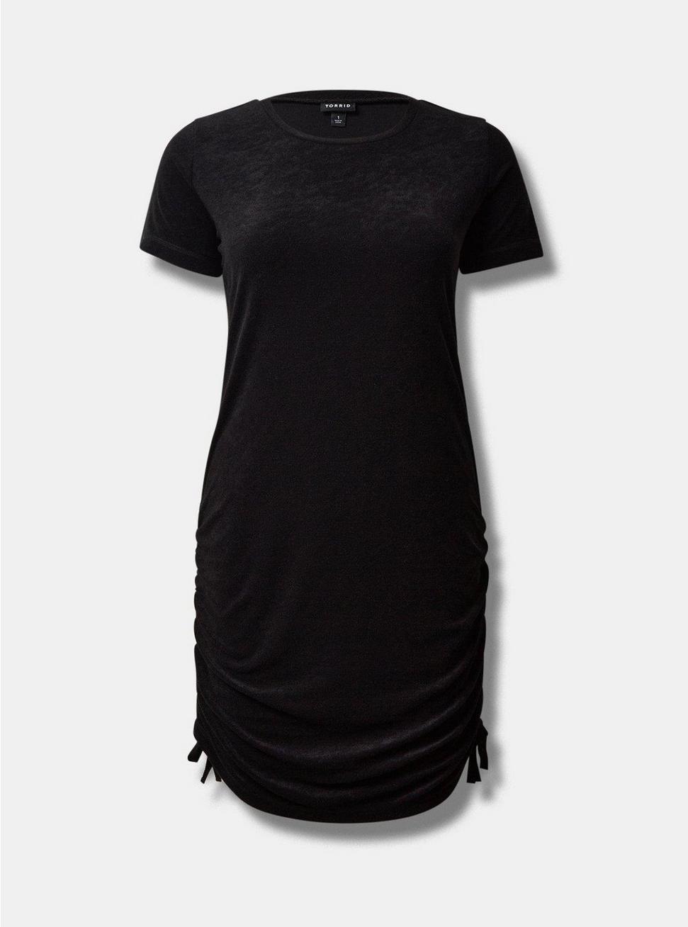 Mini Terry Cloth Side Tie Beach Dress, DEEP BLACK, hi-res