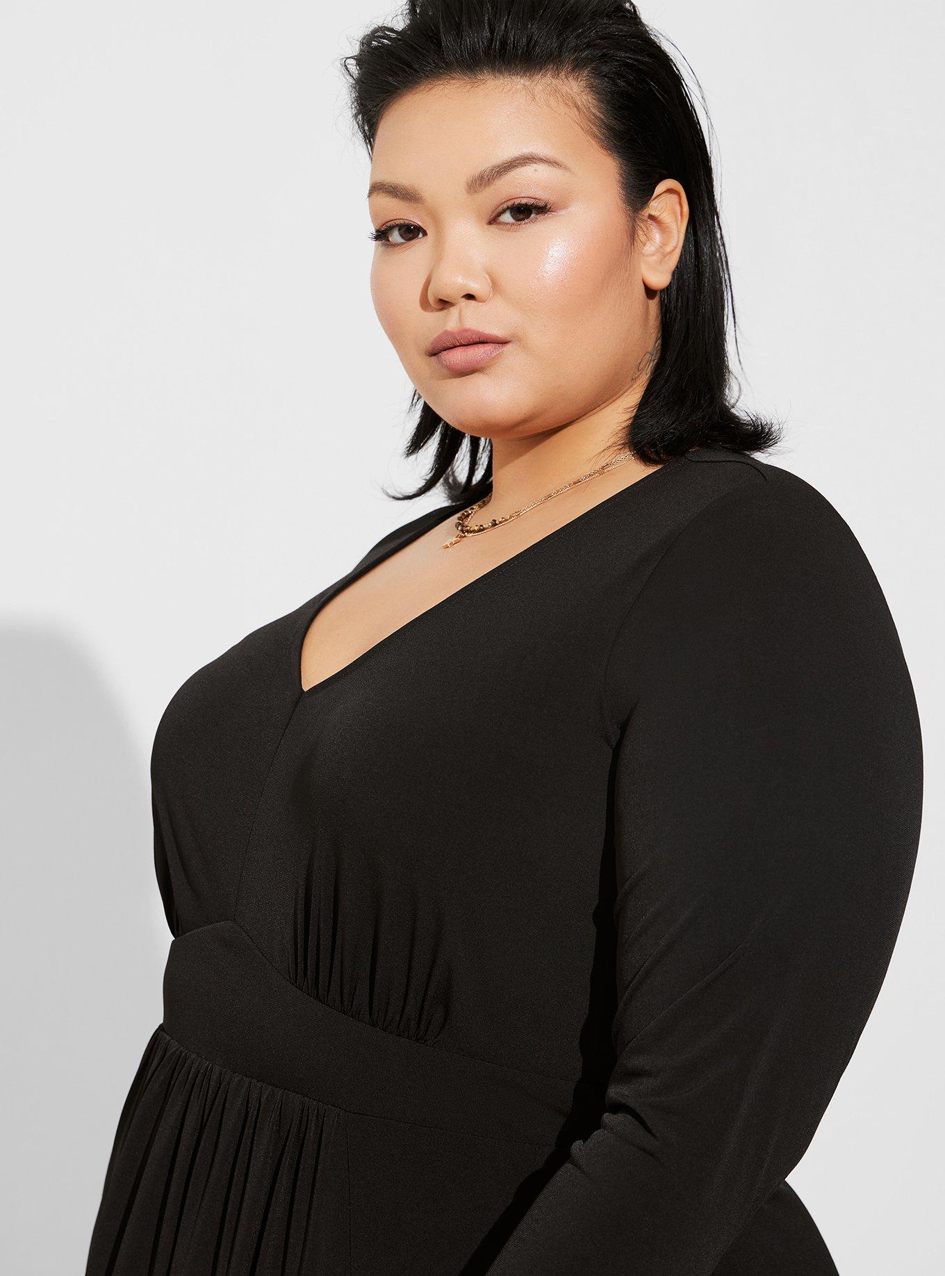 Plus Size - Tea Length Studio Knit Deep V Bodycon Dress - Torrid