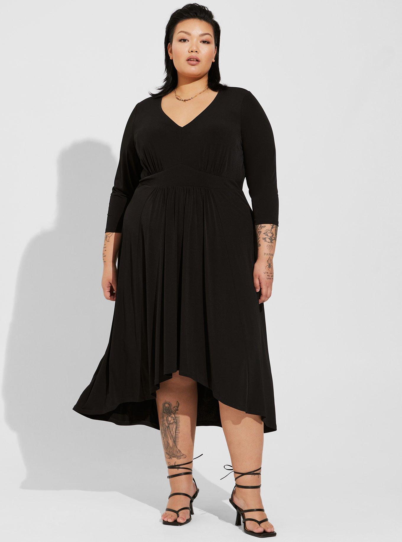 Plus Size - Tea Length Studio Knit Deep V Bodycon Dress - Torrid