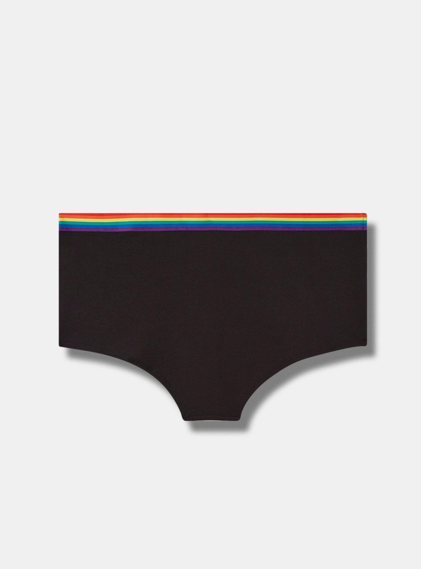 Pride Cotton Mid-Rise Boyshort Panty, RAINBOW ELASTIC BLACK, alternate