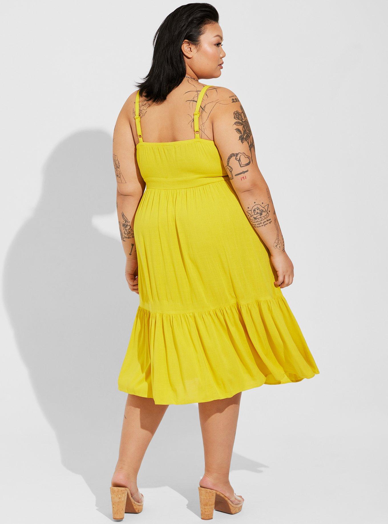 Midi Rayon Slub Tiered Dress, SULPHUR, alternate