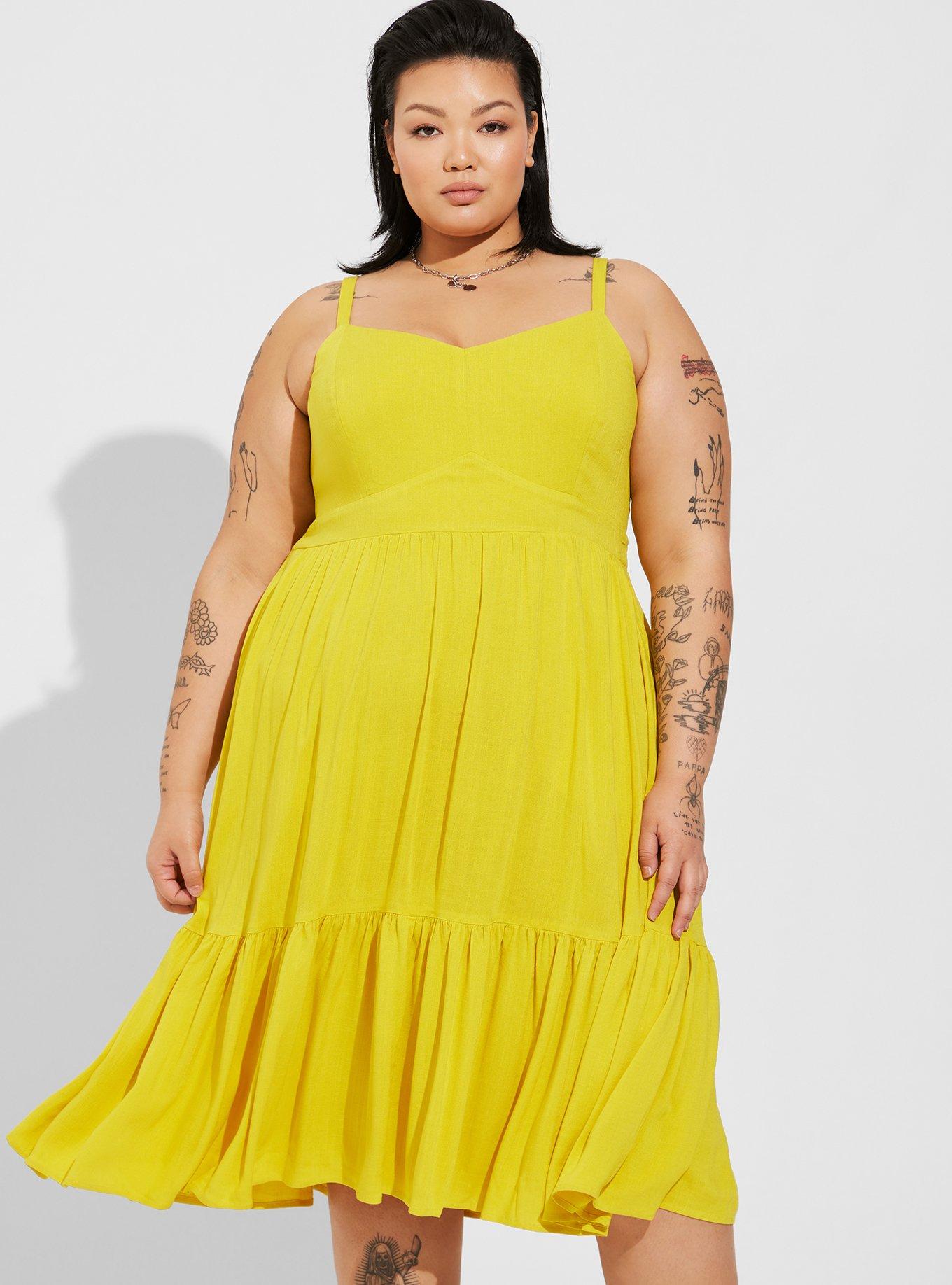 Midi Rayon Slub Tiered Dress, SULPHUR, alternate