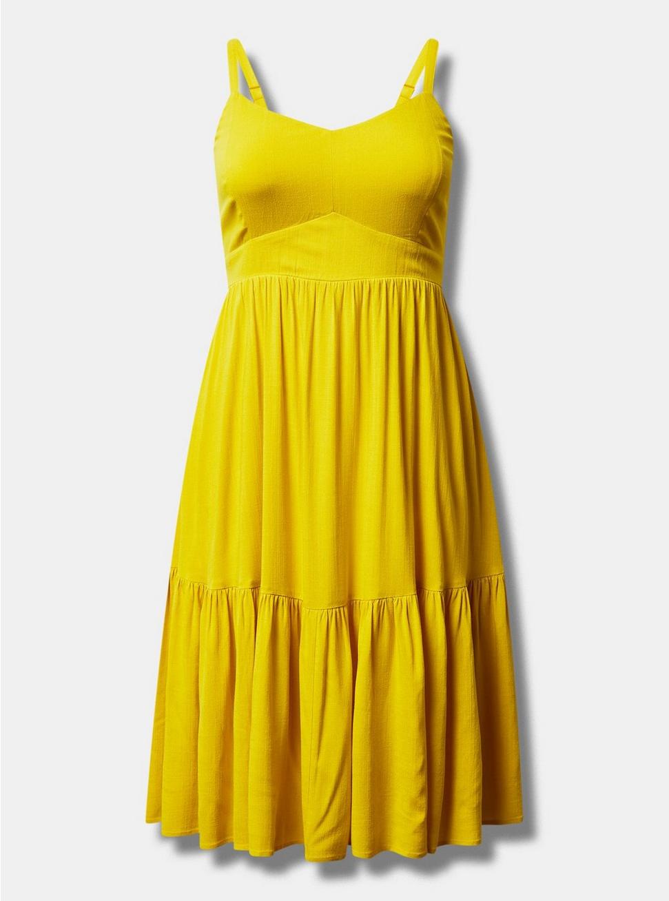 Plus Size Midi Rayon Slub Tiered Dress, SULPHUR, hi-res
