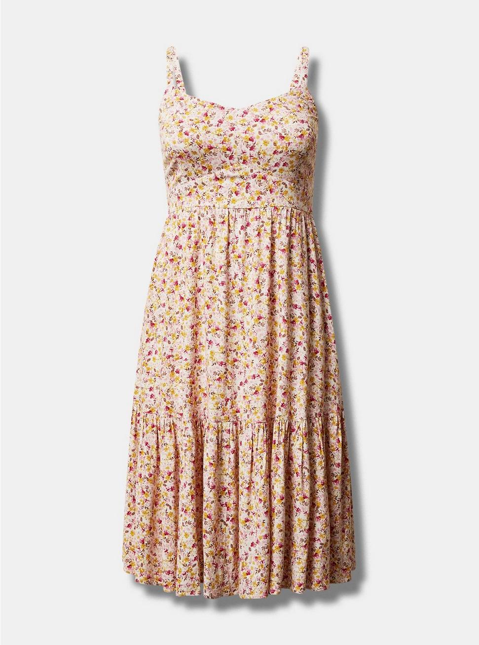 Plus Size Midi Rayon Slub Tiered Dress, SUNSHINE DITSY FLORAL, hi-res