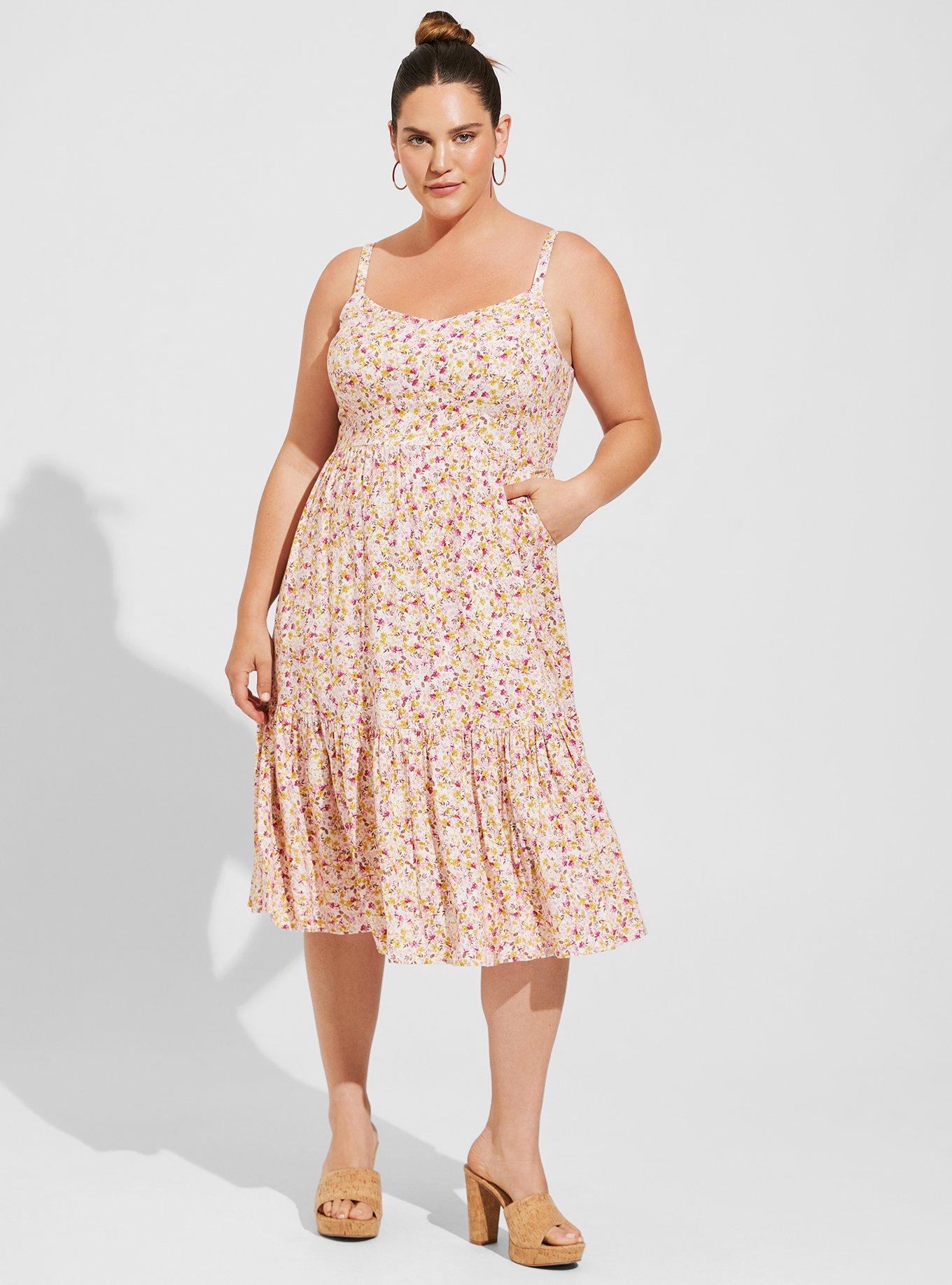 Plus Size - Midi Rayon Slub Tiered Dress - Torrid