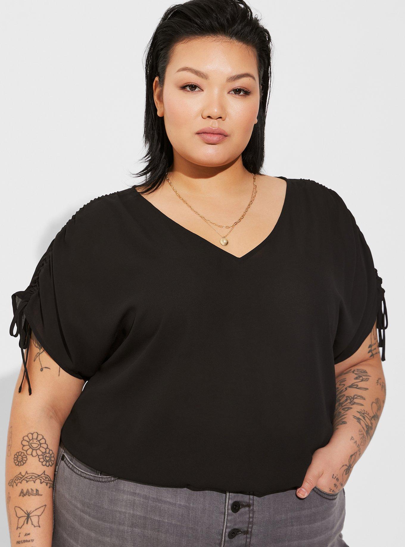 Georgette Dolman Shirring Tie Detail Crop Blouse, DEEP BLACK, hi-res
