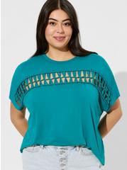 Knit Jersey Crew Neck Front Cutout Jersey Tee, FANFARE, hi-res