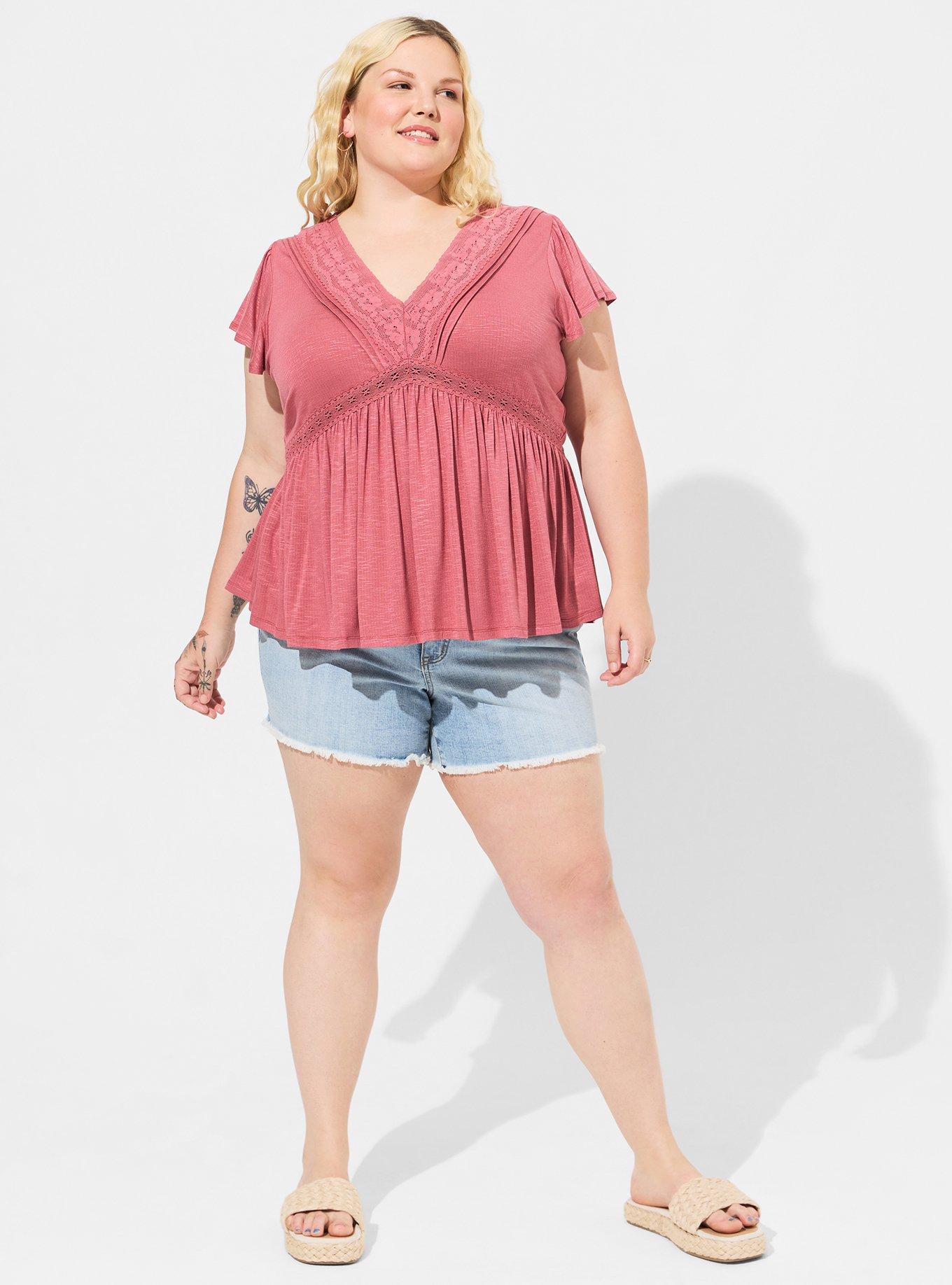 Knit V-Neck Lace Inset Babydoll Top, MAUVEWOOD PINK, alternate