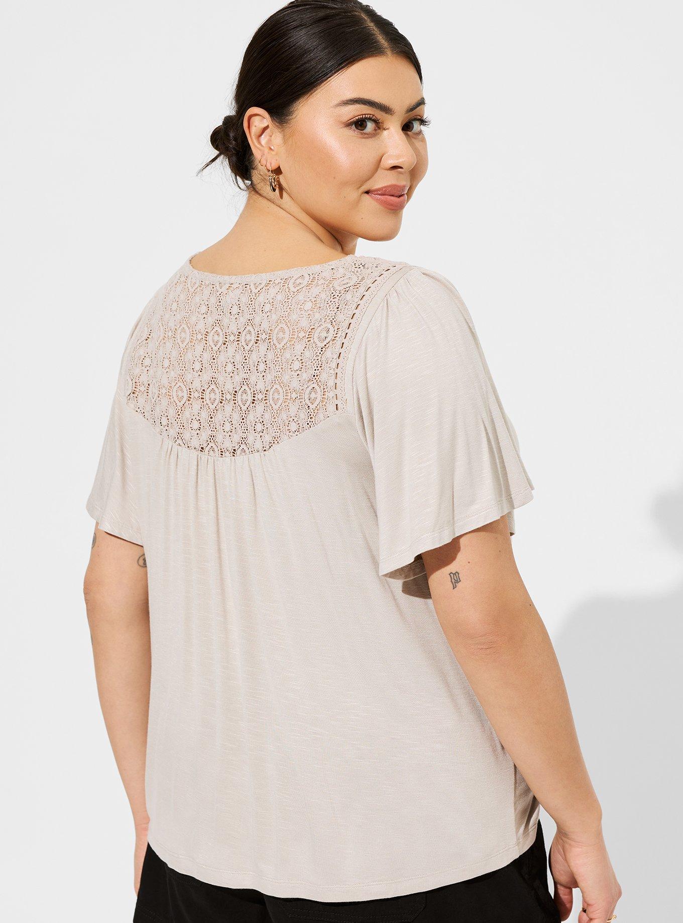 Plus Size - Knit V-Neck Lace Inset Tee - Torrid