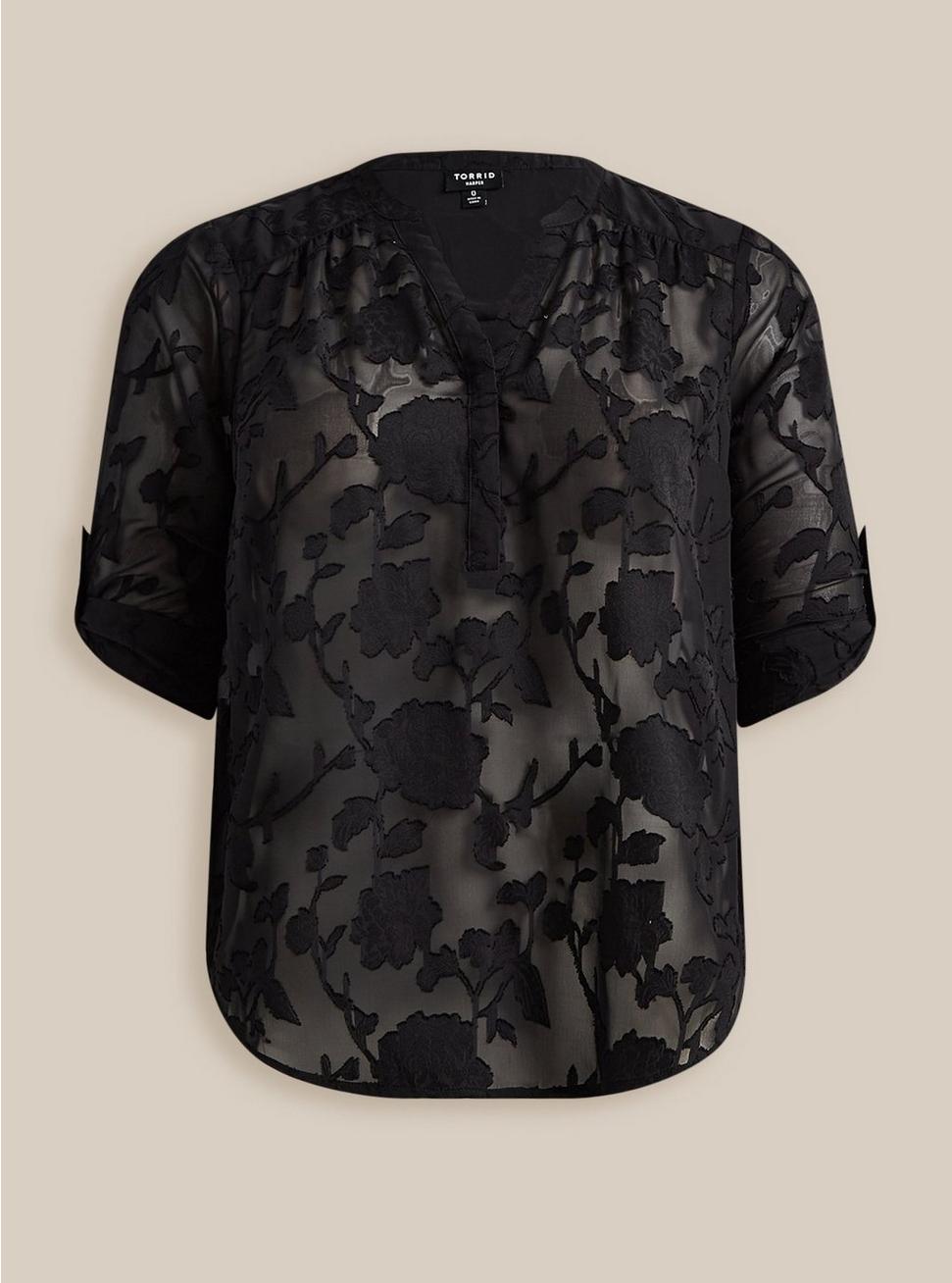 Harper Clip Chiffon Pullover 3/4 Sleeve Blouse, DEEP BLACK, hi-res