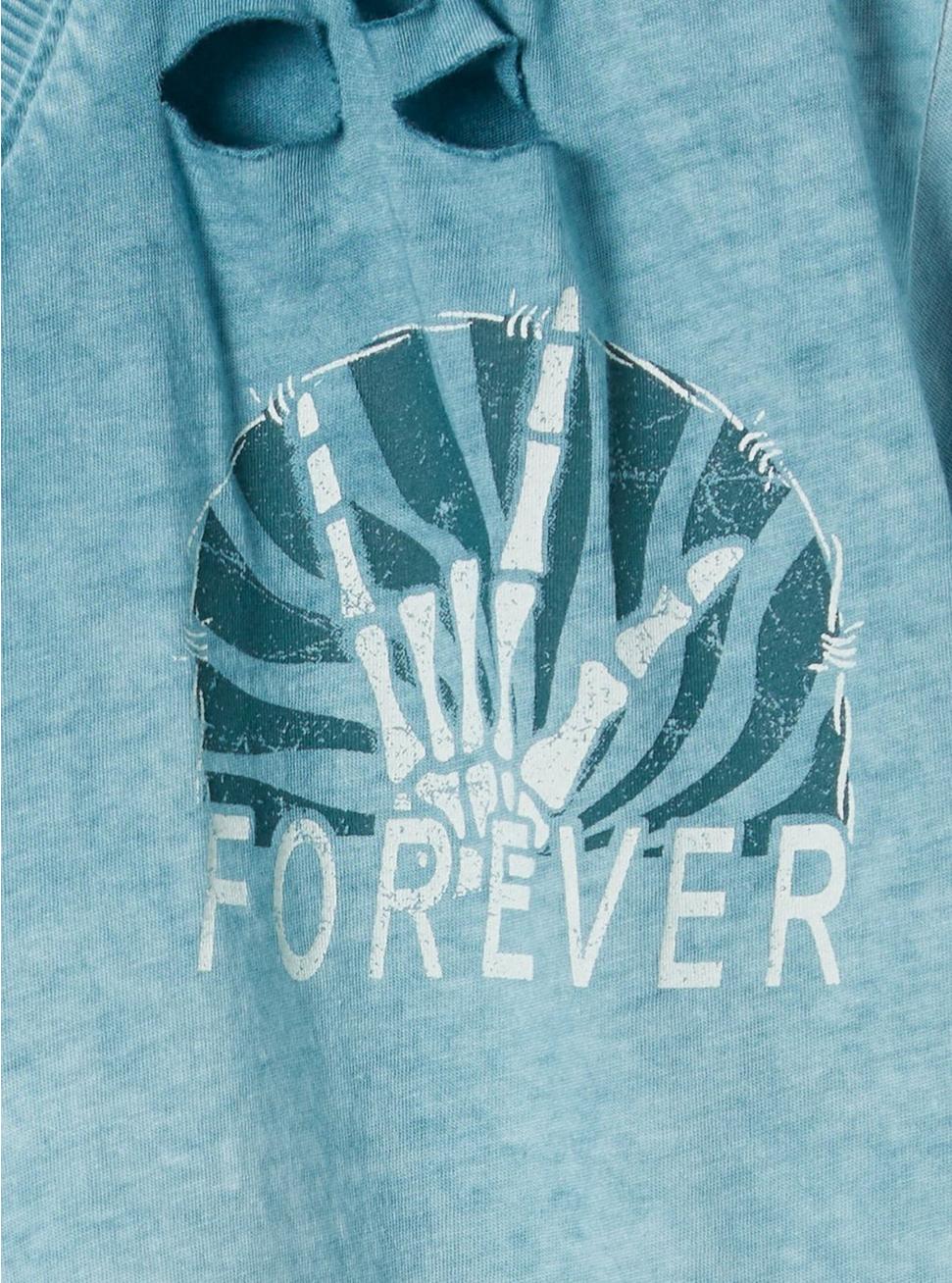 Love Forever Relaxed Fit Signature Jersey V-Neck Destructed Tee, BLUE WASH, alternate