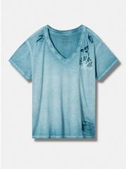 Love Forever Relaxed Fit Signature Jersey V-Neck Destructed Tee, BLUE WASH, hi-res
