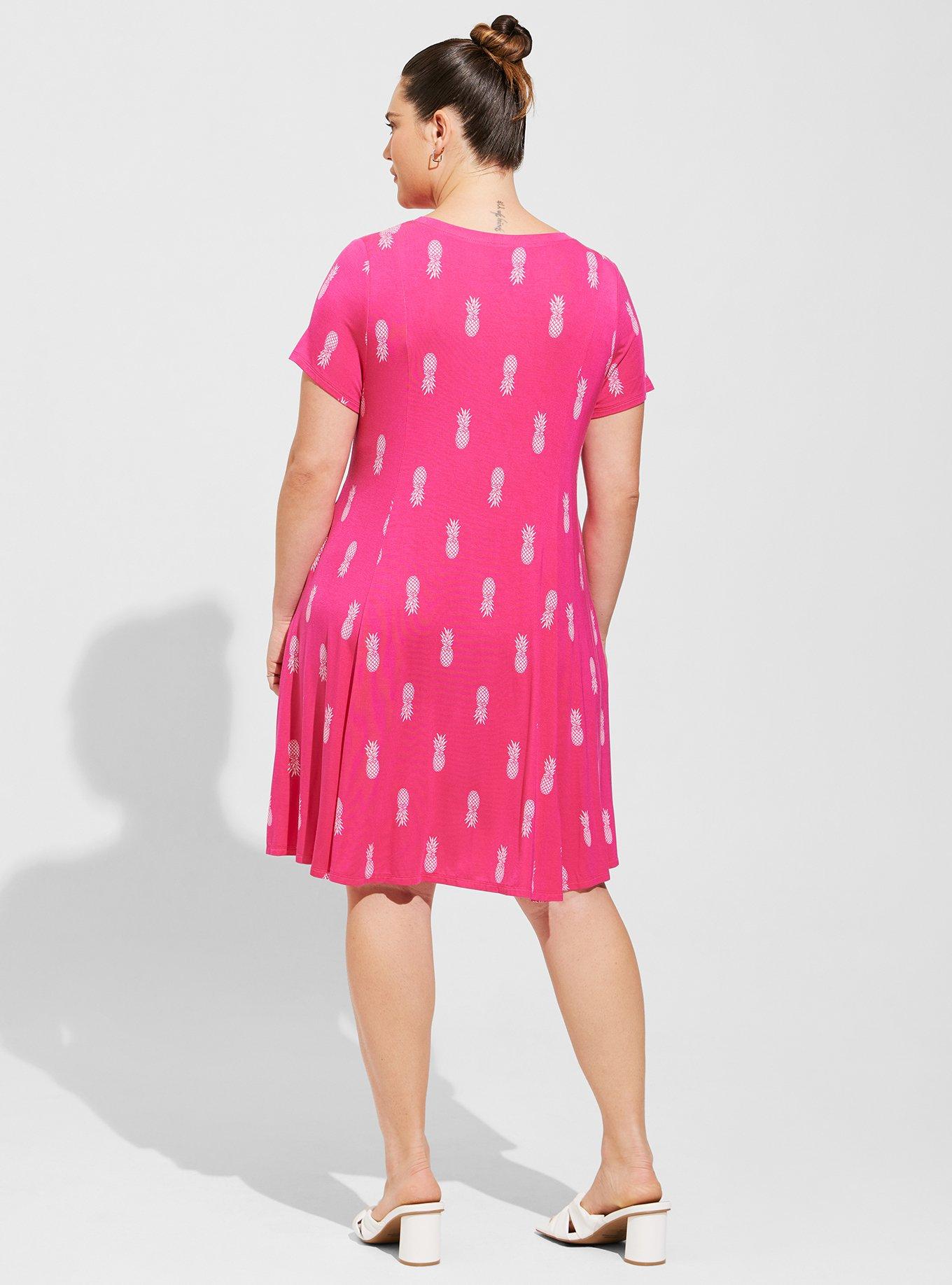 Plus Size Mini Super Soft Fit N Flare Dress , PINEAPPLE, alternate