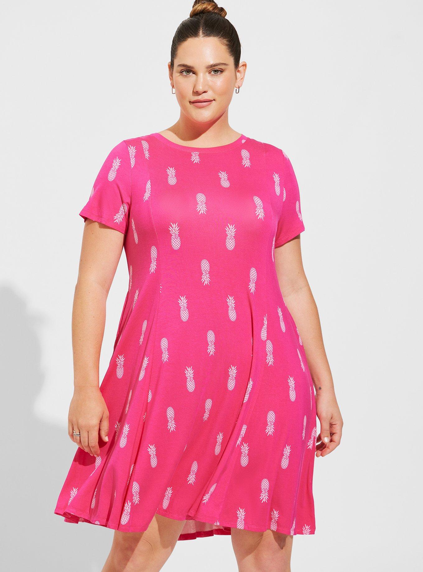 Plus Size Mini Super Soft Fit N Flare Dress , PINEAPPLE, alternate