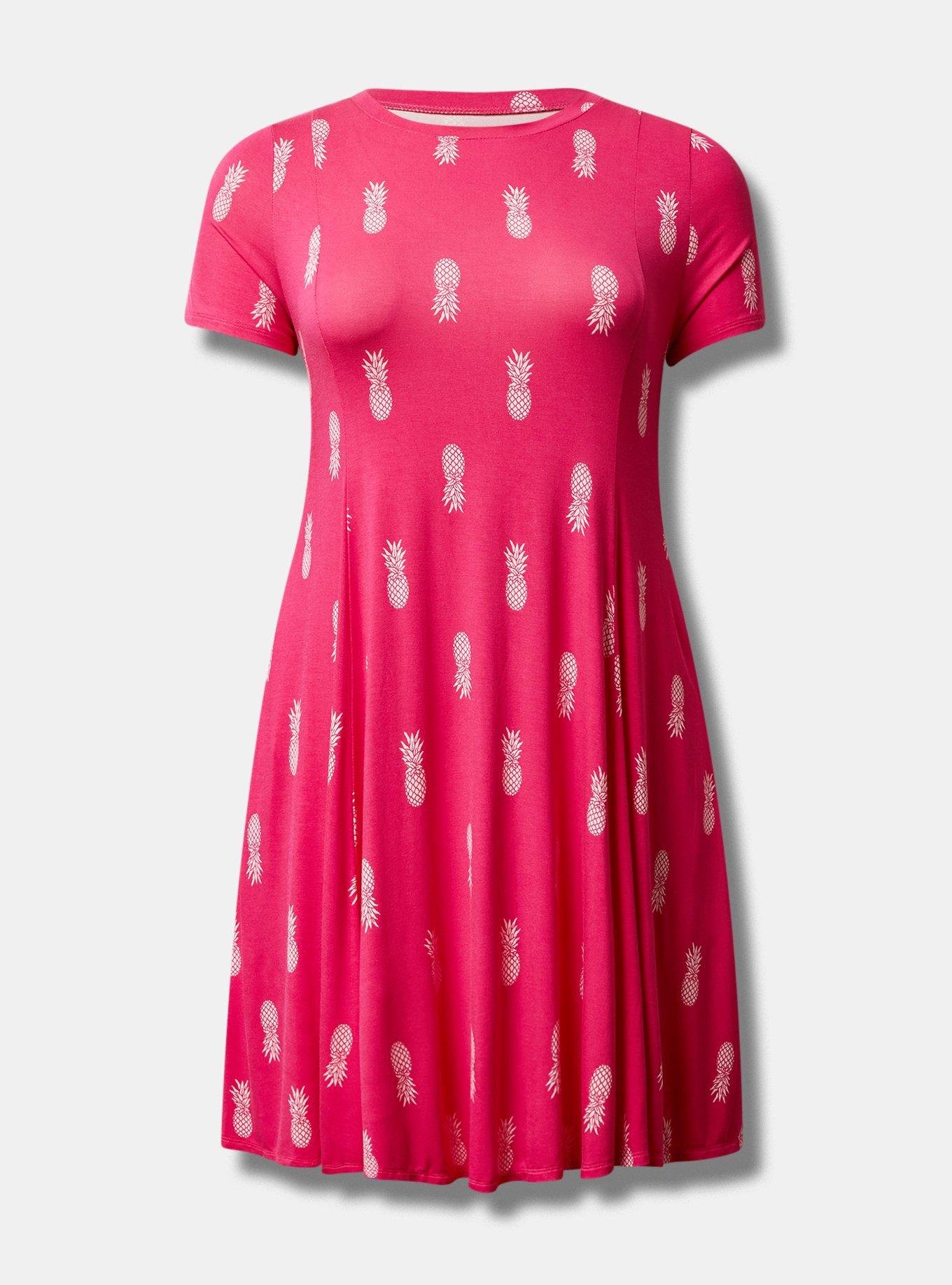 Plus Size Mini Super Soft Fit N Flare Dress , PINEAPPLE, hi-res