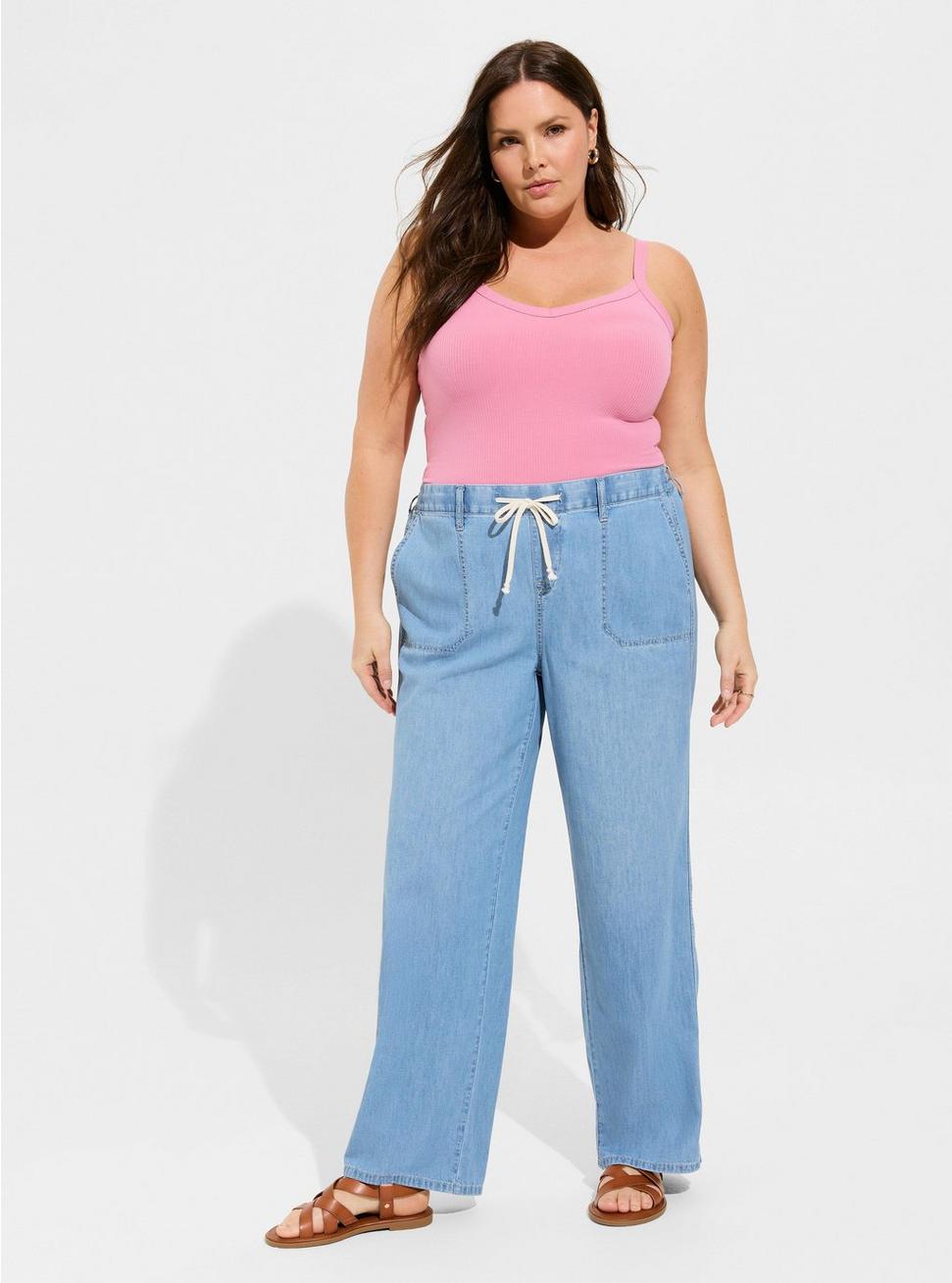 Pull-On Wide Leg Light Weight Jean, LIGHT WASH, hi-res