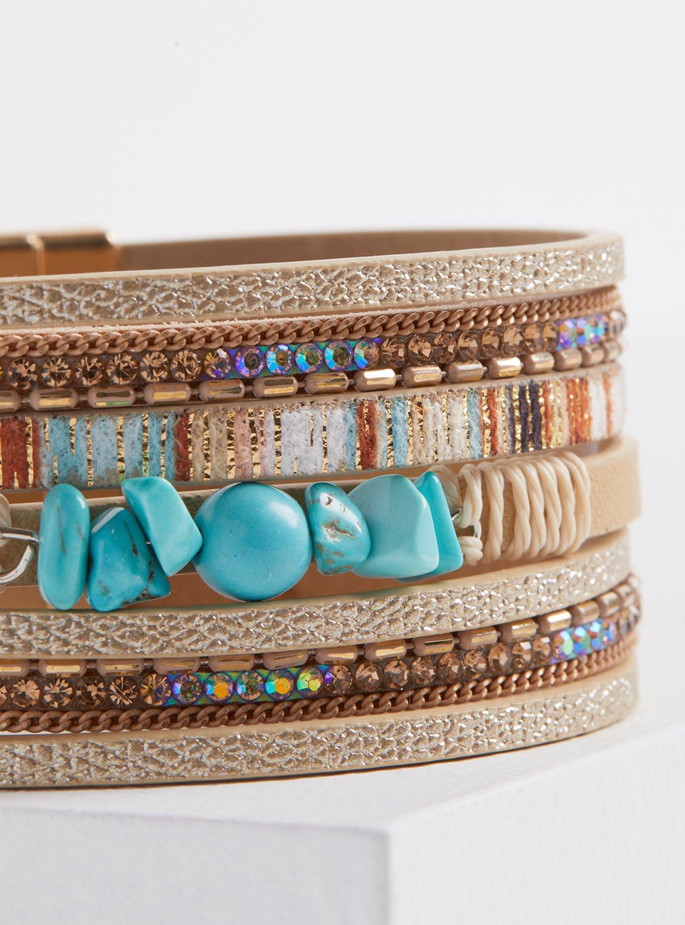 Plus Size Stone And Faux Turquoise Magnetic Bracelet, TURQUOISE, alternate