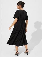 Plus Size Tea Length Studio Crepe De Chine Tie Neck Tiered Dress, DEEP BLACK, alternate