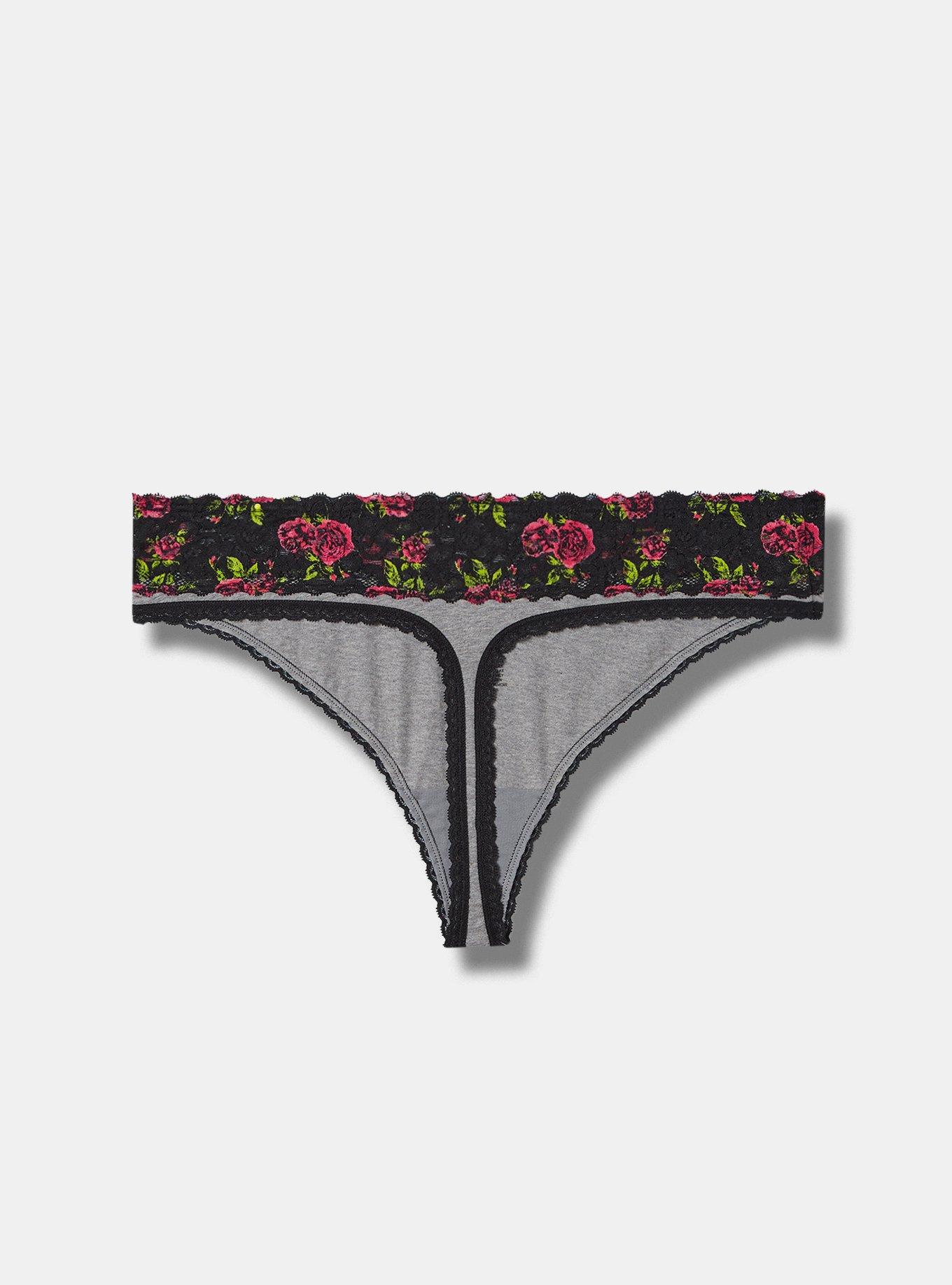 Black Floral Lace Thong