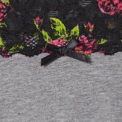 Cotton Mid Rise Thong Lace Panty, HEATHER GREY BRUSHED ROSES FLORAL, swatch