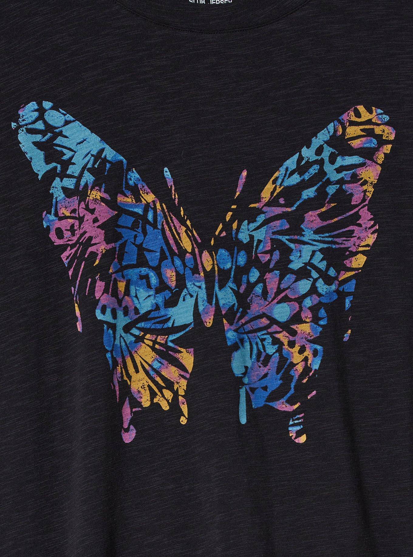 Butterfly Classic Fit Super Soft Slub Crew Neck Baby Tee, DEEP BLACK, alternate