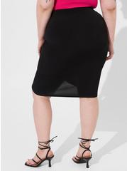 Plus Size Midi Studio Knit Side Knot Skirt, DEEP BLACK, alternate