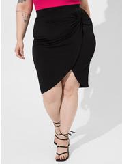 Plus Size Midi Studio Knit Side Knot Skirt, DEEP BLACK, alternate