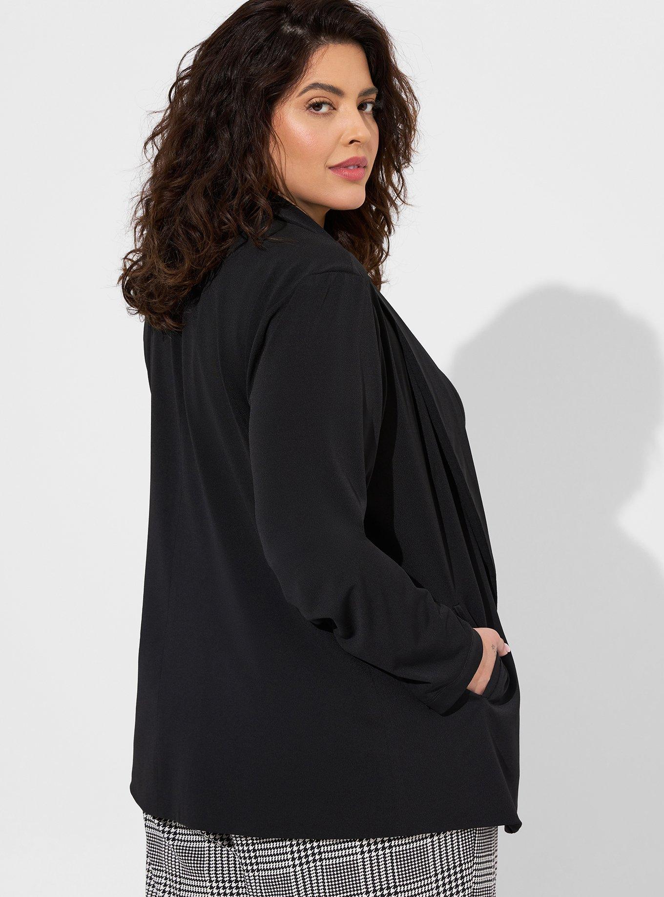 Plus Size Pebble Crepe Drape Front Open Blazer, DEEP BLACK, alternate